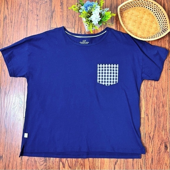 Vineyard Vines Blue Navy Preppy Gingham Pocket Short Sleeve Shirt Sz Extra Large - Picture 17 of 17